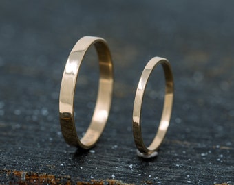 Completus Rings Set, 9ct Yellow Gold, 1.5mm and 3mm Wide, Flat Profile, Handmade 9ct Gold Wedding Ring Set, Minimalistic, Classic