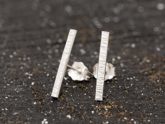 Sterling Silver Bar Stud Earrings With Circle Disc