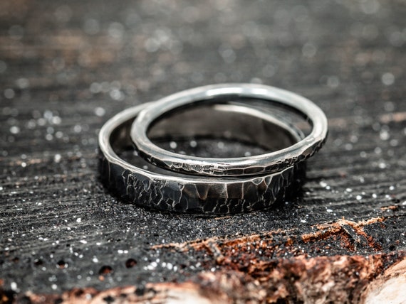 Rustic hammered dark silver ring