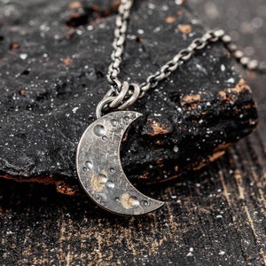 Sterling Silver & Gold Dust New Moon Necklace, Lunar Pendant, Handmade Crescent Moon Necklace, Hand Forged celestial Charm, Gift for Her