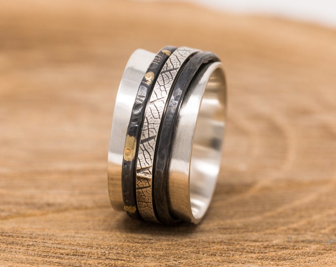 Spinner Ring|24K Gold Keumboo Sterling Silver Spinner Ring| Mixed Metal Ring| Fidget Ring|Meditation Ring|Unisex Ring|Anxiety Ring|Mens Ring
