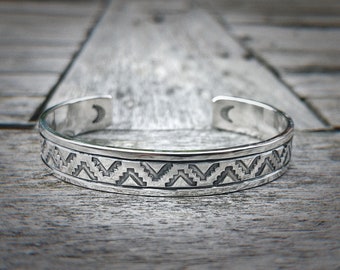 10mm Chunky Sterling Silver Summit Patterned Cuff, Navajo Style Cuff, Handmade Cuff, Heavyweight Cuff, Men’s Cuff, Unisex Cuff
