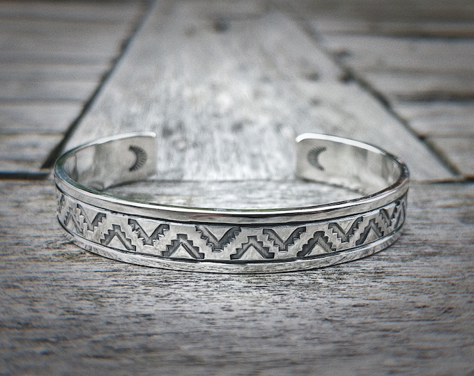 10mm Chunky Sterling Silver Summit Patterned Cuff, Navajo Style Cuff, Handmade Cuff, Heavyweight Cuff, Men’s Cuff, Unisex Cuff