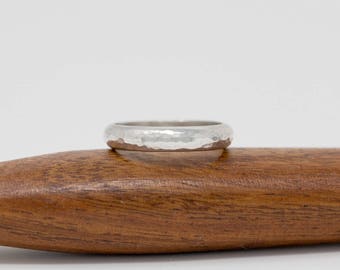 Spectrum Vitae Ring, Sterling Silver, 4mm Wide D Shape Profile, Hand Hammered Wedding Ring, Classic, Minimalist, Simple, Sleek