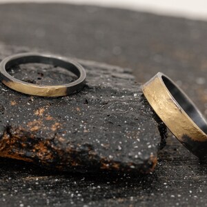 Sterling Silver & 24K gold Keum Boo Ring Set, Matching Rings, Unique Wedding Ring Set, Handmade Wedding Bands, Promise Ring Set image 6