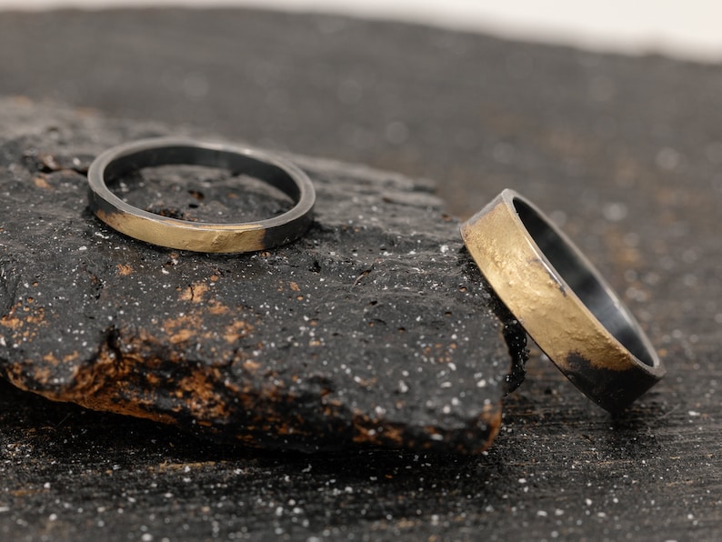 Sterling Silver & 24K gold Keum Boo Ring Set, Matching Rings, Unique Wedding Ring Set, Handmade Wedding Bands, Promise Ring Set image 6