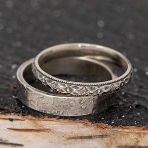 Quatre et Fortitudo Ring Set, in Sterling Silver, Beauty and Strength Symbolic Ring Set, Promise Ring, Handmade Couples Ring