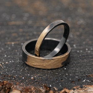 Sterling Silver & 24K gold Keum Boo Ring Set, Matching Rings, Unique Wedding Ring Set, Handmade Wedding Bands, Promise Ring Set image 7