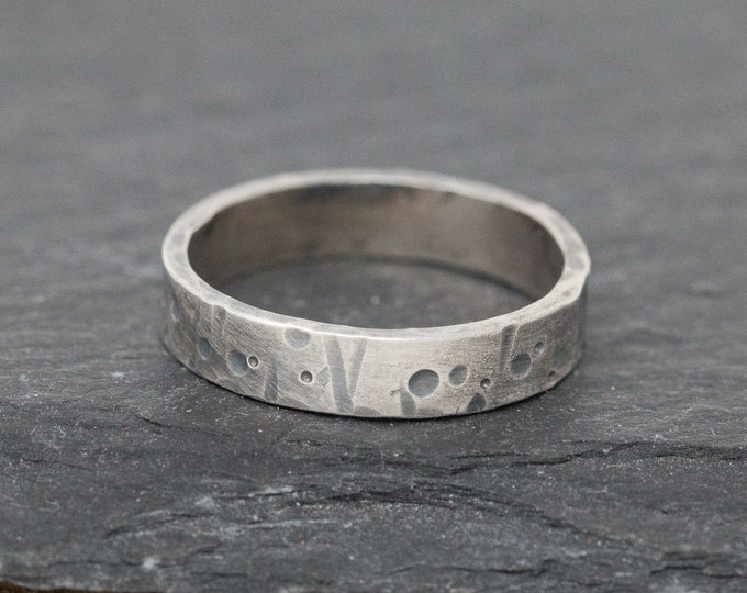 Sterling Silver Wedding Band, Unisex Ring, Sterling Silver Band, Celestial Ring, Rustic Ring, Rustic Wedding Band, Gift for Him or Her