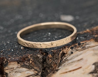 Amor Aeternus Ring, in 9ct Yellow Gold, 2mm Wide, Celestial Textured Gold Ring, Handcrafted Gold Ring, Minimalistic, Unconventional, Organic