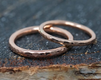 9ct Rose Gold Speculum Vitae Ring Set, 2mm and 2.6mm Wide, Handmade Rose Gold Rings, Handcrafted Wedding Rings, Minimalist Gold Ring Set
