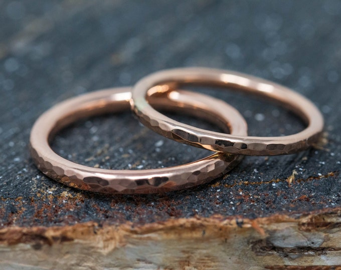 Handmade 9ct Rose Gold Textured Wedding Ring Set, Gold Wedding Bands, Hammered Gold Ring Set, Matching Couple Rings, Couple Gold Rings
