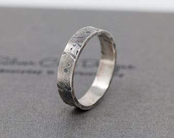 Amor Aeternus Ring, Sterling Silver, 4mm Wide, Cosmic Inpsired, Celestial Texture Silver Ring, Wedding Ring, Handmade, Rustic, OOAK
