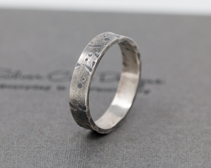 Amor Aeternus Ring, Hand Patterned Ring, 4mm Sterling Silver Band, Hand-Embossed Statement Ring, Rustic, Organic, Celestial, Unisex