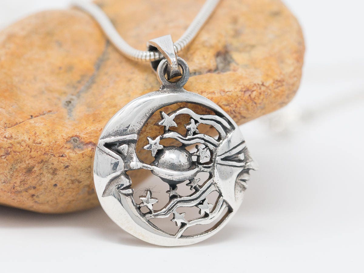 Buy Sun Necklace 925 Sun, Moon, Stars Planet Necklace Man in the Moon  Necklace Sun and Moon and Stars Pendant Universe Charm, Infinity Close  Online in India - Etsy