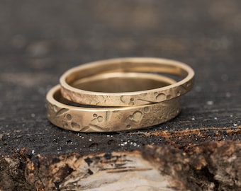 9ct Yellow Gold Amor Aeternus Ring Set, 2mm and 4mm Wide, Handcrafted Gold Wedding Ring Set, Celestial Inspired, Eternal Love Symbolic