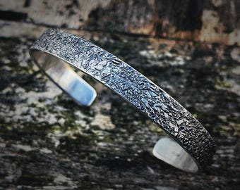 Fissio Cuff, 8mm Wide, in Sterling Silver, Handmade Chunky Cuff, Rustic Organic Textured Cuff, Unique OOAK Statement Cuff for Men or Women