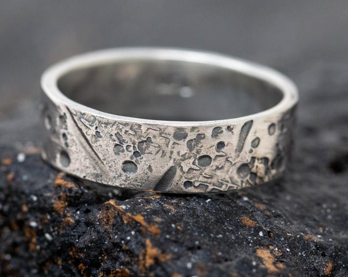 Amor Aeternus Ring, in Sterling Silver, 6mm Wide, Rustic Textured Statement Ring, Celestial Inspired, Handforged, Hammered, Minimalist