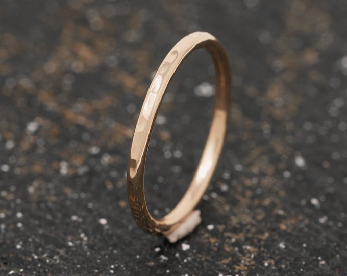 1.5mm Wide 14ct Yellow Gold Hammered Ring, Embossed 14ct Yellow Gold Ring, Handmade Minimalist Gold Ring, Gift for Her