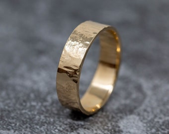 Iter Ring, 9ct Yellow Gold, 6mm Wide, Rustic Textured Gold Ring, Handmade Wedding Ring, Unconventional Wedding Ring, the Journey Ring