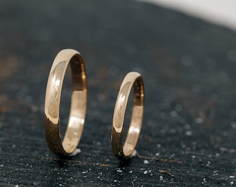 9ct Yellow Gold Wedding Ring Set, Completus Ring Set, Handmade Gold Wedding Ring Set, Classic, Simple, Made to Order