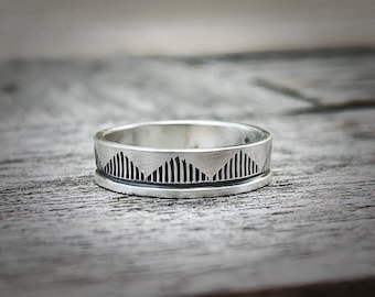 5mm Sterling Silver Hand Stamped Ring, Minimalist Patterned Ring, Geometric Ring, Southwestern Style Ring, Thumb Ring, Unisex Ring