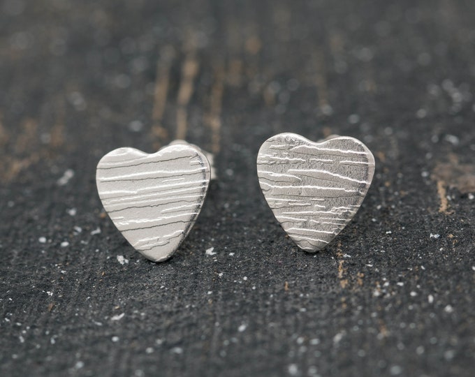 10mm Sterling Silver Textured Heart Stud Earrings, Love Heart Earrings, Heart Studs, Handmade Earrings, Gift for Her, Mother's Day Gift