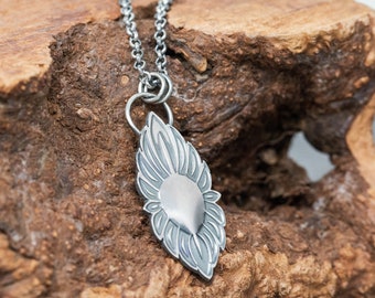 Handmade Sterling Silver Flame of Fire Pendant Necklace, Rustic Floral Necklace, Drop Shaped, Unisex Necklace, Gift for Her, Gift for Her