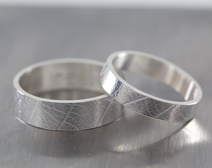 Sterling Silver Wedding Rings|Sterling Silver Wedding Bands|Couples Gift|Couples Rings|Sterling Silver Leaf Rings|Silver Leaf Rings