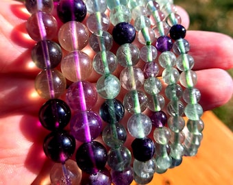 Rainbow Fluorite Crystal Stretch Bracelet: Unisex Beaded Jewelry