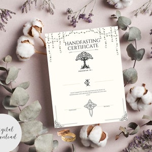 Handfasting Certificate Printable, Pagan Wedding Engagement Ritual Witch Celtic Viking Blessing ...