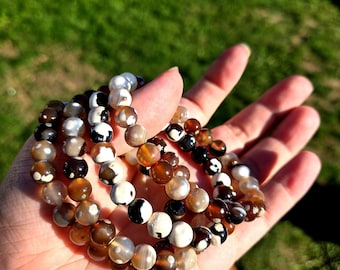Orca Agate Stone Bracelet: 8mm Crystal Beaded Stretch Bracelet