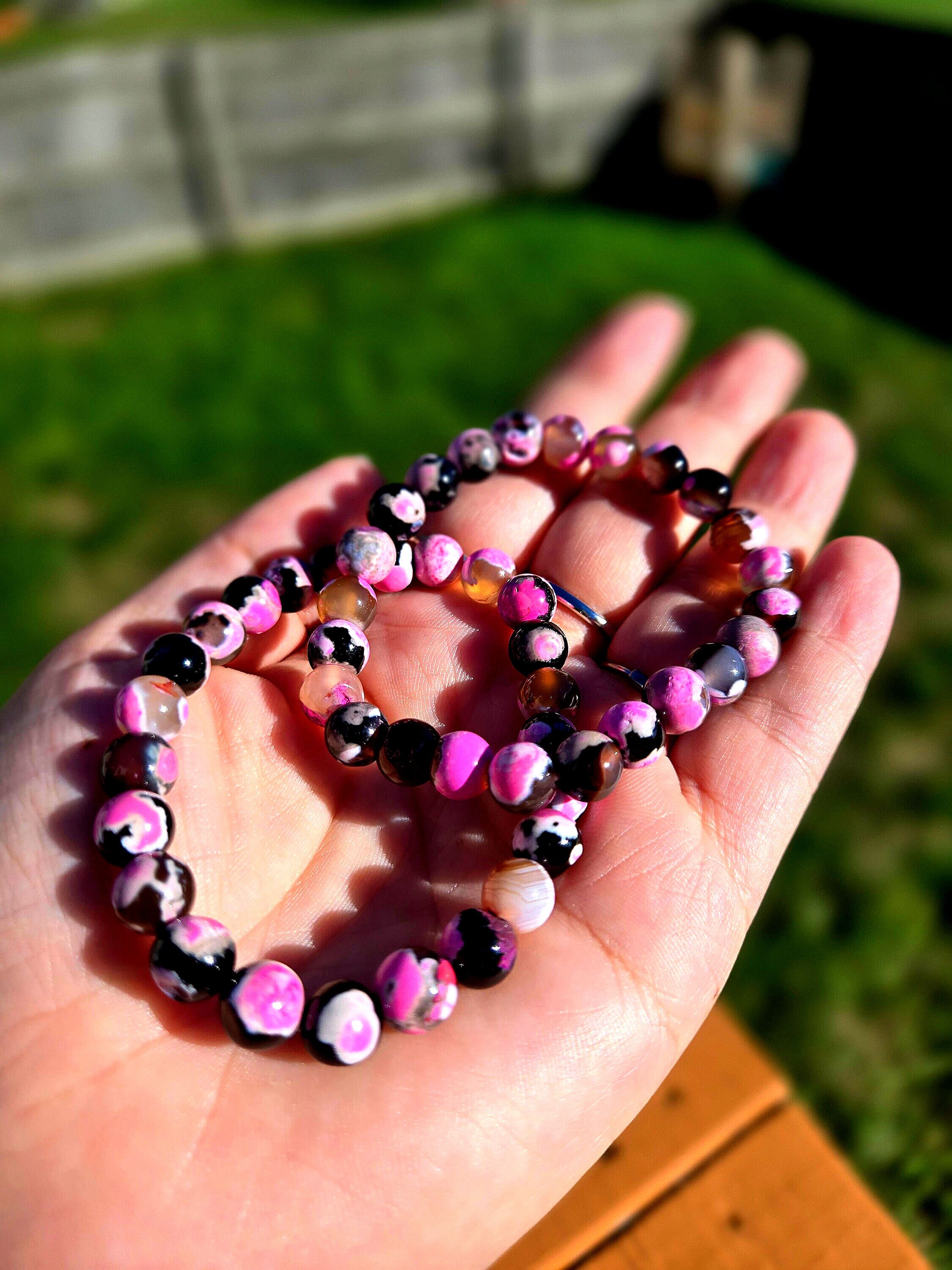 Pink Orca Agate Crystal Bracelet: 8mm Beaded Unisex Jewelry - Etsy