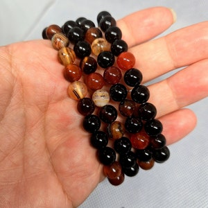 Sardonyx crystal stretch bracelet, 8mm sardonyx beaded bracelet, biotite bracelet stretch for protection, protection for empaths, red black