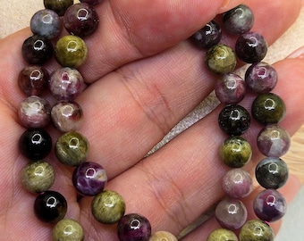 Watermelon Tourmaline Crystal Stretch Bracelet: Unisex Gemstone Jewelry