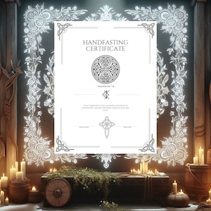 Viking Handfasting certificate printable, pagan wedding engagement ritual druid witch Celtic viking blessing, pagan handfasting certificate