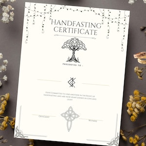 Certificado de ayuno imprimible, ritual de compromiso de boda pagano bruja celta vikingo bendición cordón vinculante Green Vine bosque minimalista