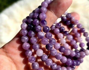 Purple lepidolite crystal stretch bracelet, 6mm lepidolite stone beaded bracelet, purple lepidolite bracelet, crystals for anxiety, stretch