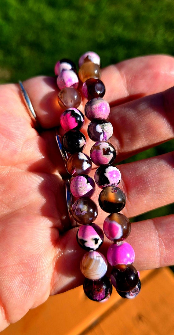 Pink Orca Agate Crystal Bracelet: 8mm Beaded Unisex Jewelry - Etsy