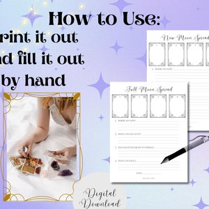 Voll- und Neumond-Tarot-Journal Arbeitsblatt, druckbare Vorlage, um den Überblick zu behalten, Tarot-Karten-Spreadsheet-Bundle, Anfänger, fortgeschrittenes Werkzeug