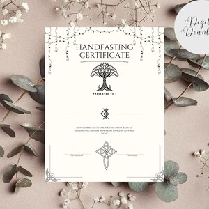 Handfasting Certificate Printable, Pagan Wedding Engagement Ritual Witch Celtic Viking Blessing ...
