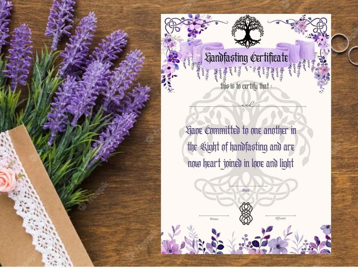 Handfasting Certificate Printable, Pagan Wedding Engagement Ritual Druid Witch Celtic Viking ...
