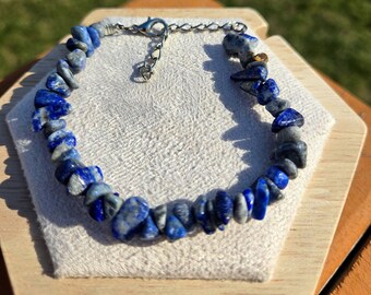 Lapis Lazuli Adjustable Bracelet Clasp Blue Crystal Chip Bracelet, Genuine Lapis Lazuli Chip Bracelet Adjustable Chain, Healing Crystal