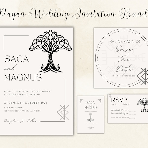 CUSTOM Pagan Viking Celtic Wedding invitation, RSVP Card, Save the Date, & Reception Sheet digital printable. I edit for you minimalist love