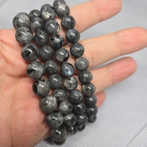 Larvikite crystal stretch bracelet in multiple sizes flashy beaded bracelet, larvikite bracelet, black labradorite bracelet, crystal healing