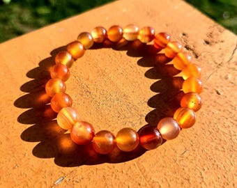 Pulsera de cristal de cornalina: piedra de ágata roja de 8 mm, joyería unisex