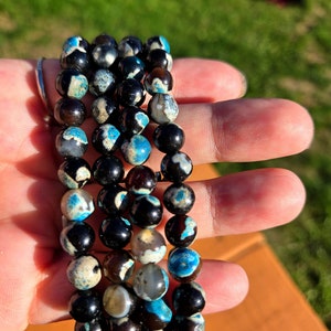 blue orca agate crystal stretch bracelet, 8mm blue orca agate stone beaded bracelet, orca agate in blue, blue orca agate jewelry, gift