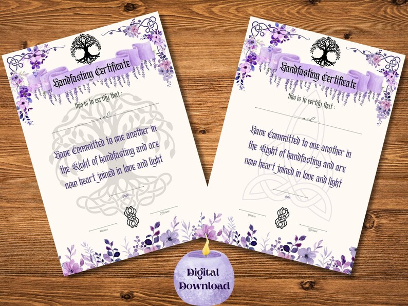 Handfasting Certificate Printable, Pagan Wedding Engagement Ritual Druid Witch Celtic Viking ...