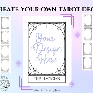 Machen Sie Ihr eigenes Tarot, Tarot druckbare DIY-Deck-Vorlage, entwerfen Sie Ihre eigenen Tarot-Karten, Tarot-Vorlage, Spickzettel, lila, schwarz, lernen Sie beginnen