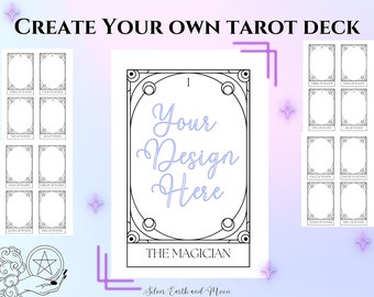 Make your own Tarot, tarot printable diy deck template, design your own tarot cards, tarot template, cheat sheet, purple, black, learn begin